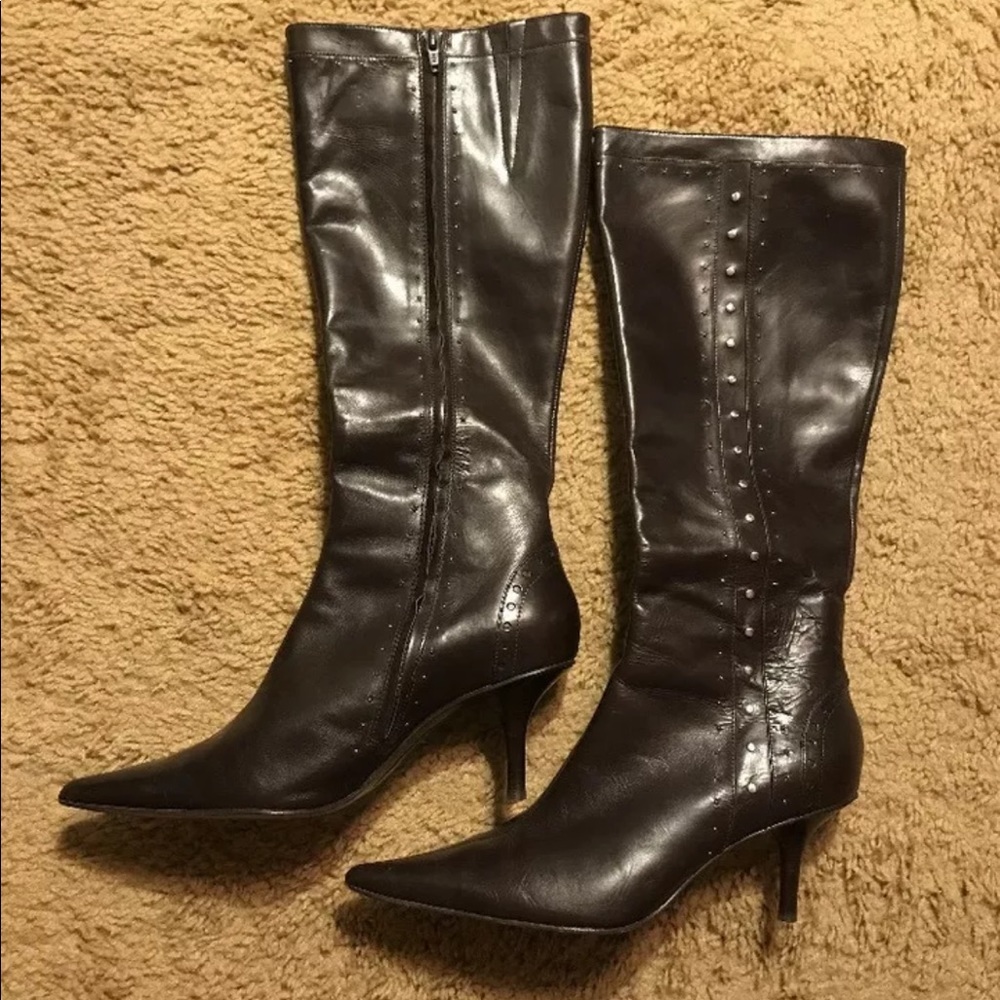 MICHAEL KORS STUDDED BROWN LEATHER BOOTS…SIZE 8.5